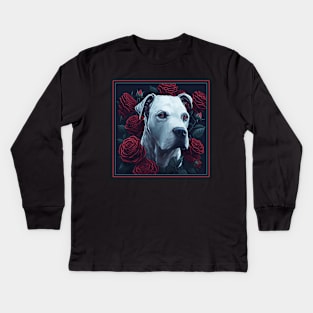 Dogo argentinian red roses 2 Kids Long Sleeve T-Shirt